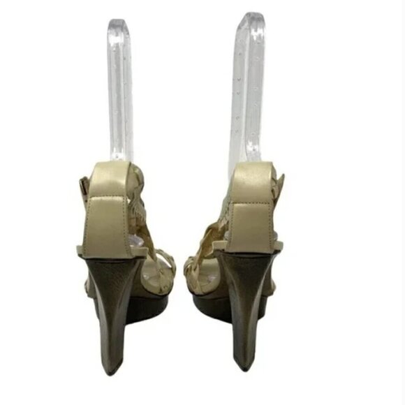 Zara Cream Leather Braided Strap Platform Open Toe Heel Sandals - Size 9.5 EU 40 - Picture 5 of 7